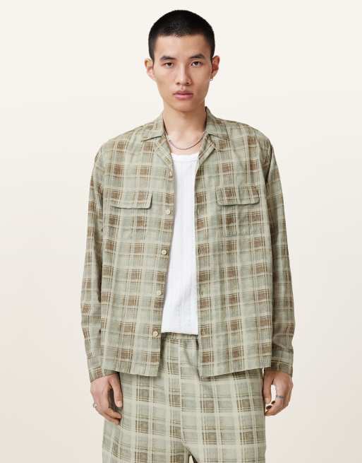 Camisa verde ceniza claro a cuadros de manga larga Seattle de AllSaints