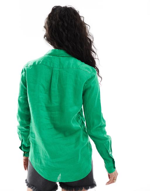 Camisa verde con logo de lino de Polo Ralph Lauren, 2 de 4