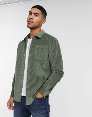 Camisa Verde Con Logo De Pana De Canutillo Grueso Wyman De Farah