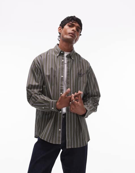 Camisa verde de manga larga con rayas y logo de Carhartt WIP - view 1
