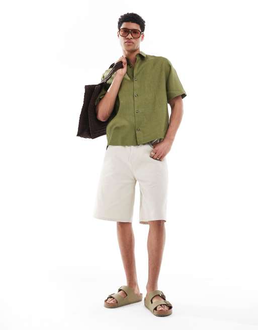Camisa verde empolvado de corte cuadrado estándar de 100% lino de ASOS DESIGN, 2 de 4