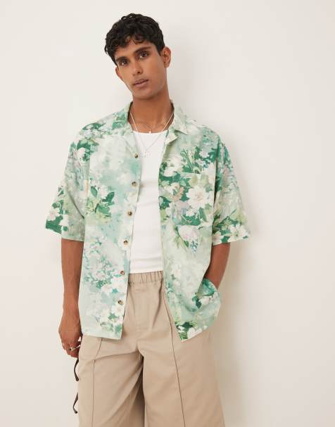 Camisa verde extragrande con estampado floral y cuello de solapas de ASOS DESIGN - view 1