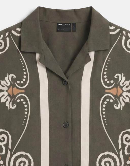 Camisa verde holgada con ribetes estampados y cuello de solapas de ASOS DESIGN (parte de un conjunto), 8 de 9