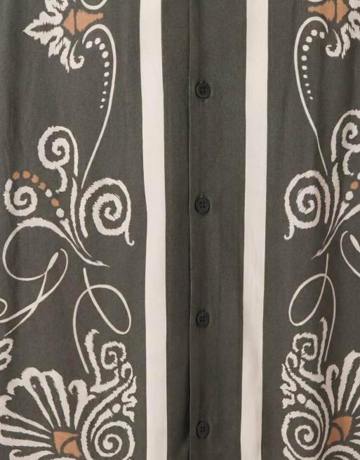 Camisa verde holgada con ribetes estampados y cuello de solapas de ASOS DESIGN (parte de un conjunto), 9 de 9
