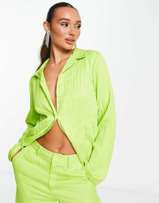 Camisa verde lima extragrande plisada de Extro & Vert (parte de un conjunto)
