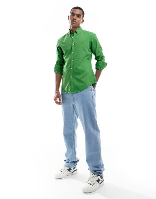 Camisa verde medio de corte slim con logo de sarga Icon de Polo De Pique Hombre Jack ClassicfuncenterShops Polo Millet Imja Wool II manga curta azul marinho