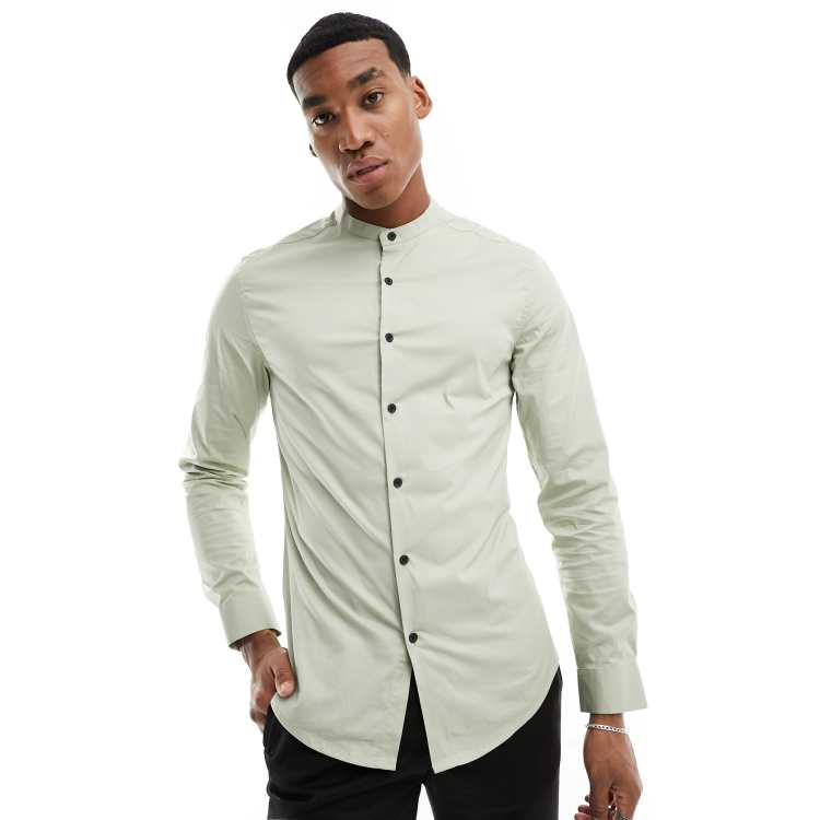 Camisa verde oliva entallada con cuello mao de ASOS DESIGN ASOS