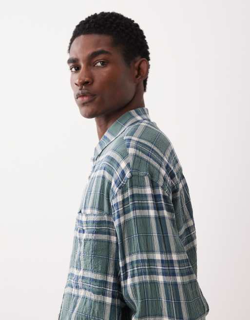 Camisa verde oscuro a cuadros de corte cuadrado extragrande de tejido texturizado de ASOS DESIGN, 4 de 5