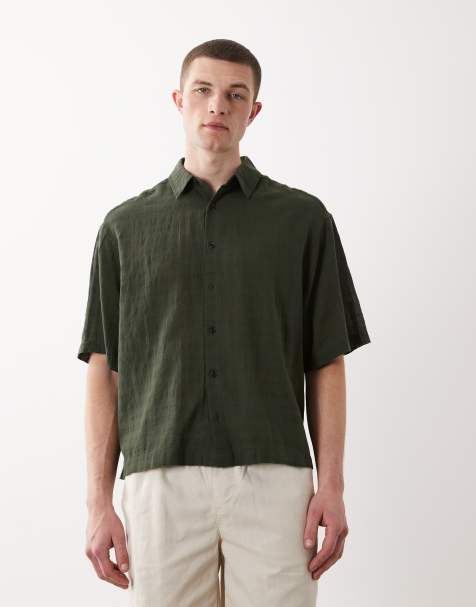 Camisa verde oscuro de corte cuadrado extragrande de tejido con lino de ASOS DESIGN - view 1