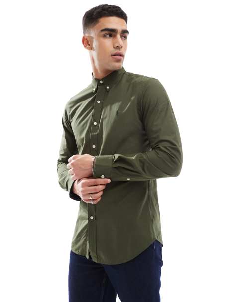 Camisa verde oscuro de corte slim con logo de popelina elástica Icon de Polo Ralph Lauren - view 1