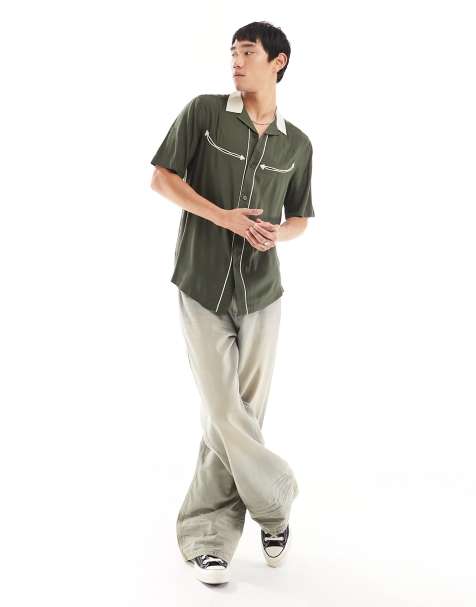 Camisa verde oscuro de estilo wéstern de corte estándar y manga corta con solapas de viscosa de ASOS DESIGN - view 1