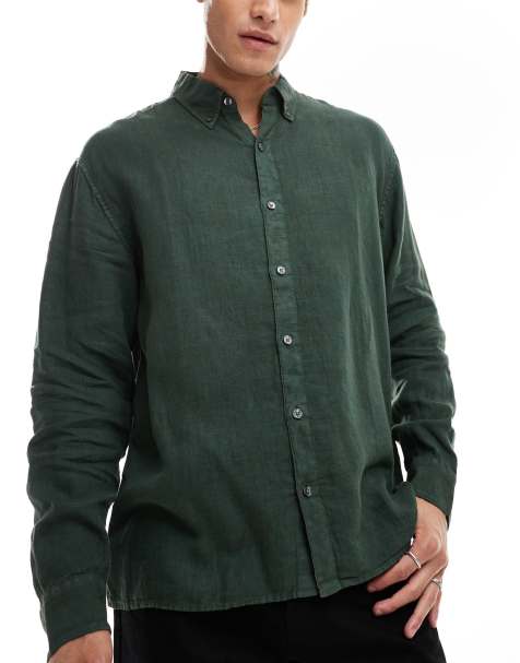 Camisa verde oscuro de manga larga de lino de Abercrombie & Fitch - view 1