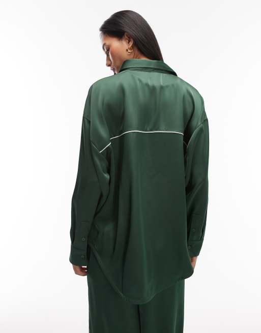 Camisa verde oscuro de manga larga de satén de Nike, 3 de 4