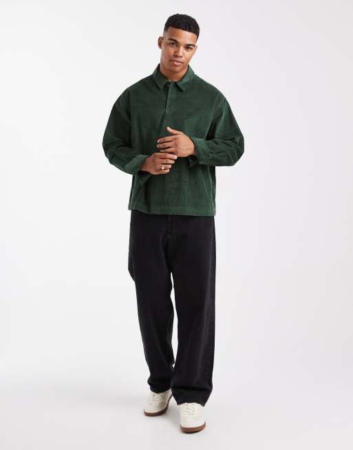 Camisa verde oscuro estilo polo de rugby de corte cuadrado extragrande de pana de ASOS DESIGN, 2 de 5