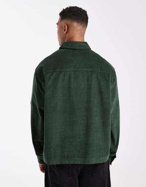 Camisa verde oscuro estilo polo de rugby de corte cuadrado extragrande de pana de ASOS DESIGN, 3 de 5