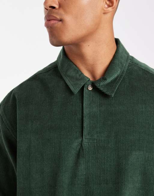Camisa verde oscuro estilo polo de rugby de corte cuadrado extragrande de pana de ASOS DESIGN, 5 de 5