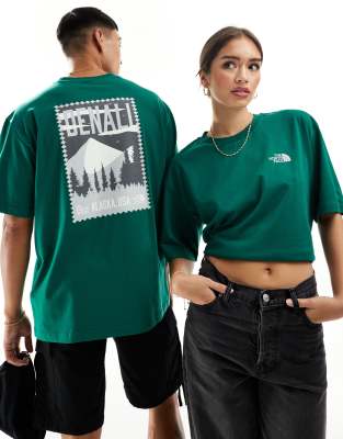 Camisa verde oscuro extragrande con estampado vintage en la espalda 
