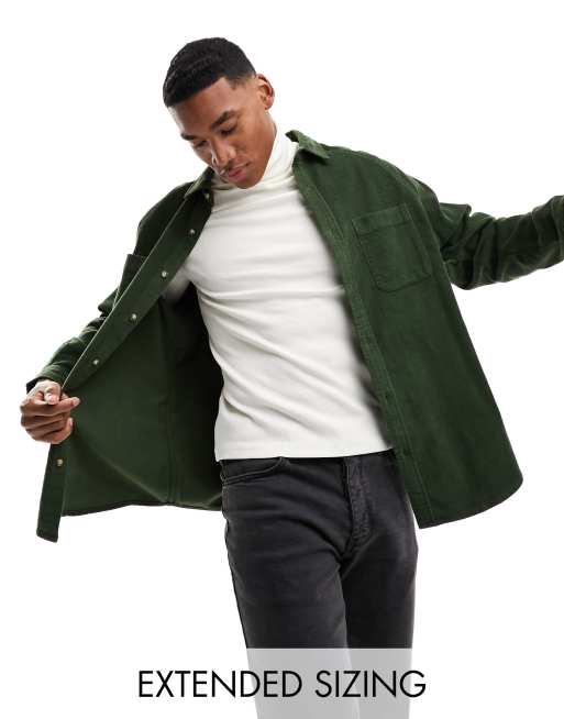 Camisa verde oscuro extragrande de estilo años 90 con mangas raglán de pana de ASOS DESIGN