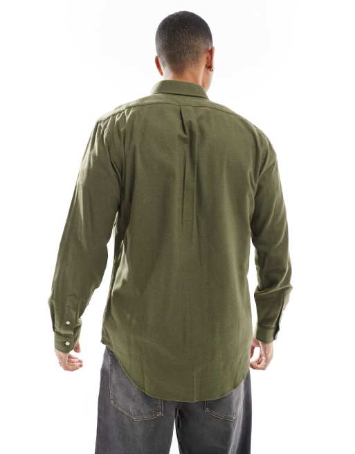 Camisa verde oscuro jaspeado con logo de sarga cepillada resistente Icon de Polo Ralph Lauren, 3 de 4