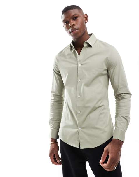 Camisa verde pálido entallada de popelina de ASOS DESIGN - view 1