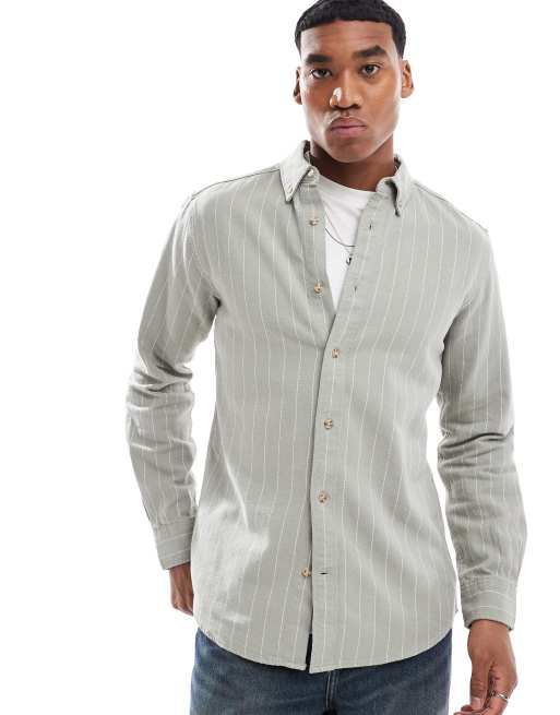 Camisa verde salvia a rayas de manga larga de ONLY & SONS