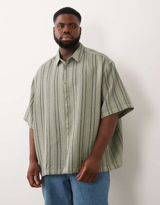 Camisa verde salvia a rayas texturizadas extragrande de punto gofrado de ASOS DESIGN, 2 de 6