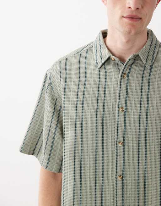 Camisa verde salvia a rayas texturizadas extragrande de punto gofrado de ASOS DESIGN, 4 de 6