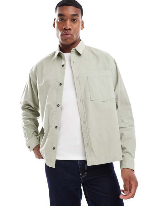 Camisa verde salvia de corte cuadrado extragrande con bolsillo de parche de ASOS DESIGN