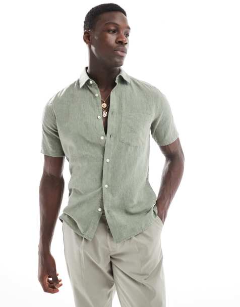 Camisa verde salvia de manga corta y corte estándar de mezcla de lino de ONLY & SONS - view 1
