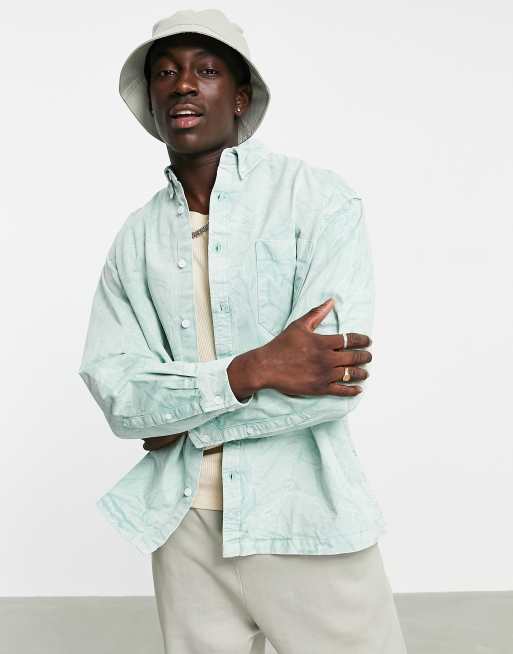 Camisa verde salvia extragrande con lavado descolorido de corte cuadrado de ASOS DESIGN