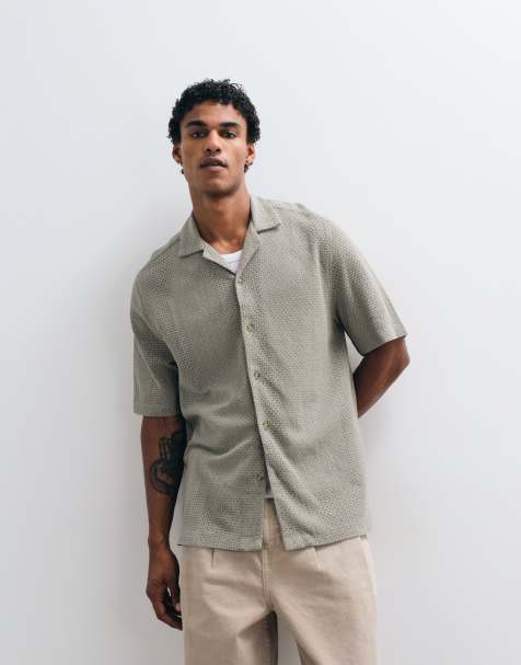 Camisa verde salvia holgada con cuello de solapas de tejido texturizado de ASOS DESIGN - view 1