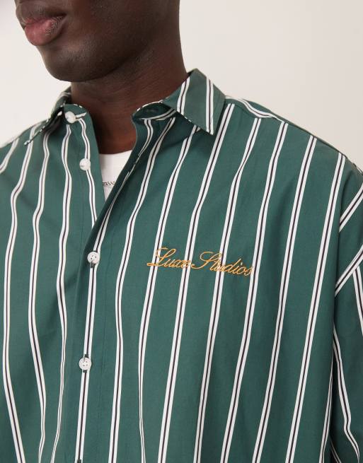 Camisa verde y blanca a rayas de corte cuadrado extragrande con detalle bordado de ASOS DESIGN, 4 de 4
