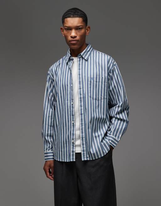 Camisa verde y blanca a rayas de manga larga Malden de Carhartt WIP