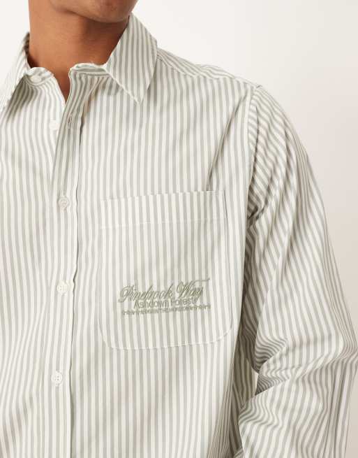 Camisa verde y blanca a rayas holgada con detalle bordado de ASOS DESIGN , 4 de 5