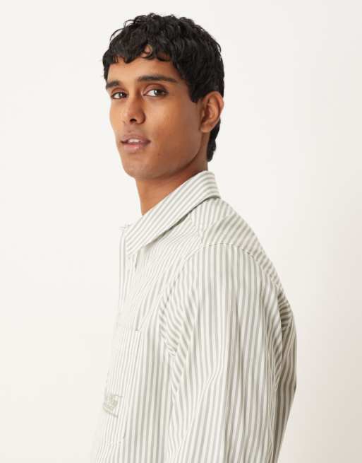 Camisa verde y blanca a rayas holgada con detalle bordado de ASOS DESIGN , 5 de 5