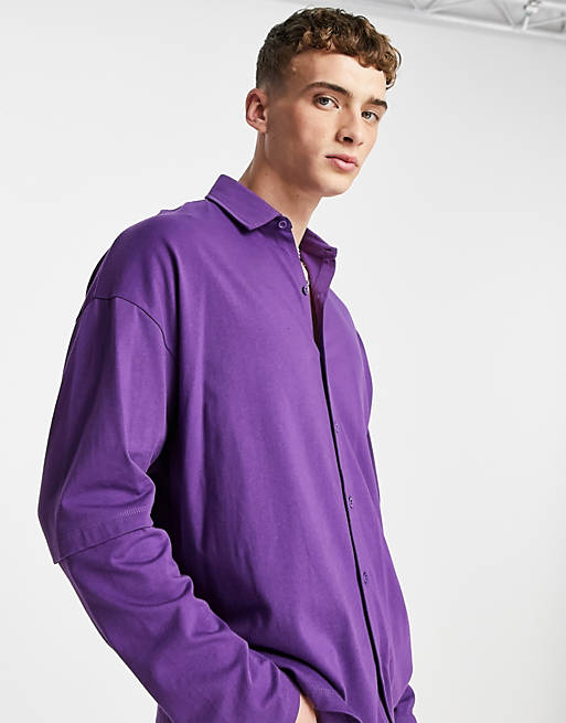 inicial Un fiel especificación Camisa violeta extragrande de manga larga con detalle de capa doble de  punto de ASOS DESIGN | ASOS