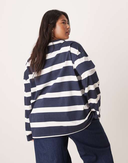 Camiseta a rayas azul marino de manga larga de ASOS DESIGN Curve, 3 de 4