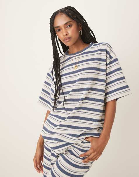 Camiseta a rayas azul marino extragrande de punto de ASOS DESIGN (parte de un conjunto) - view 1