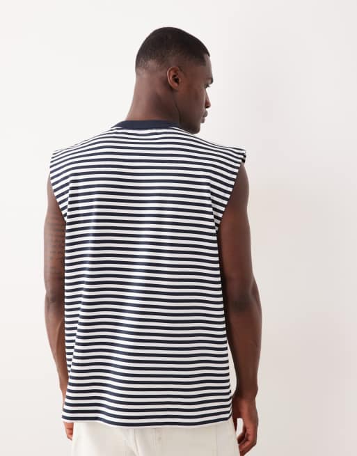 Camiseta a rayas azul marino extragrande sin mangas de tejido breatheMAX de ASOS DESIGN , 3 de 7