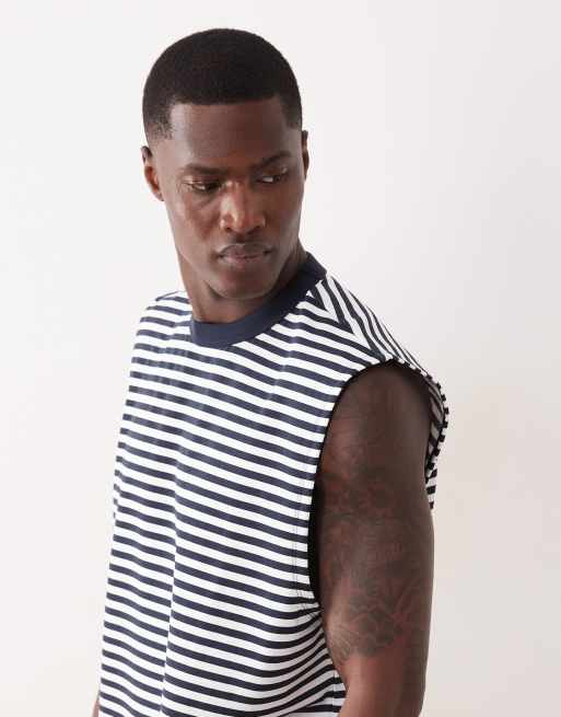 Camiseta a rayas azul marino extragrande sin mangas de tejido breatheMAX de ASOS DESIGN , 4 de 7