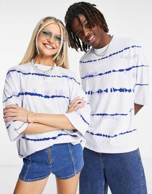 Camiseta a rayas azules efecto tie dye de corte extragrande unisex de ASOS Daysocial
