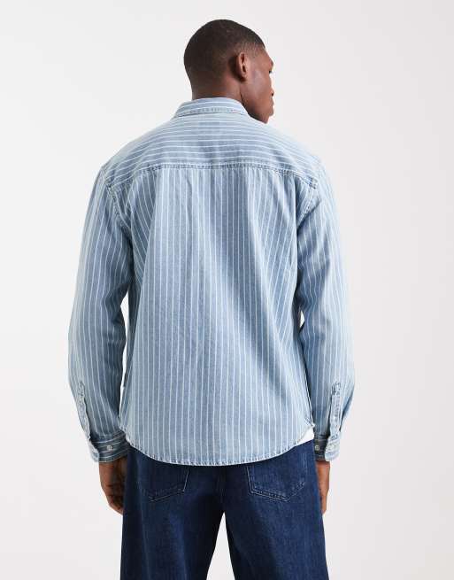 Camiseta a rayas azules y blancas de corte cuadrado de denim de Redefined Rebel, 3 de 5