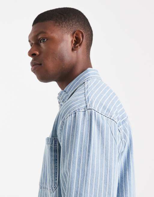 Camiseta a rayas azules y blancas de corte cuadrado de denim de Redefined Rebel, 4 de 5