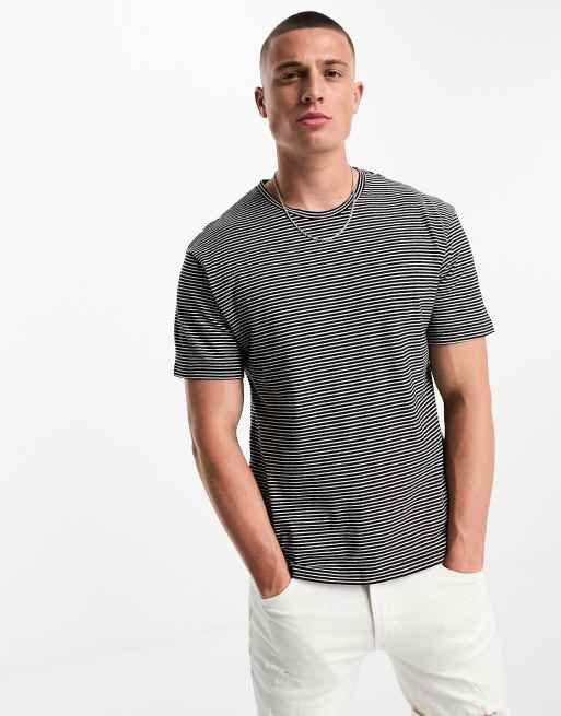 Camiseta a rayas blancas de mezcla de lino de Jack & Jones Premium