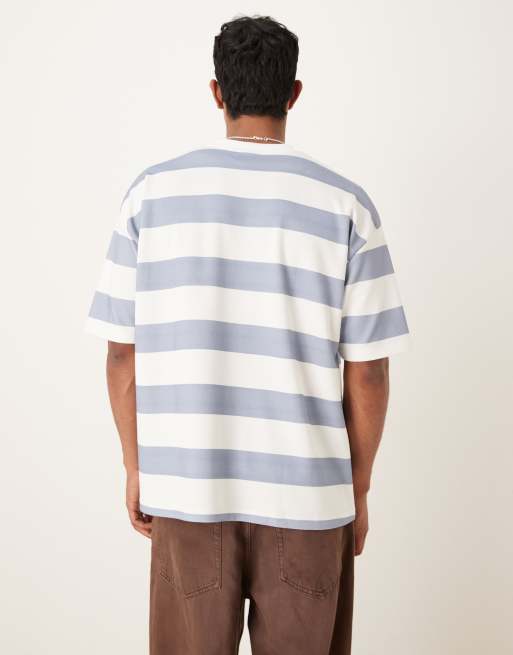 Camiseta a rayas blancas y azules gruesas extragrande de tejido grueso de ASOS DESIGN, 3 de 5