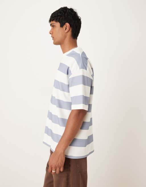Camiseta a rayas blancas y azules gruesas extragrande de tejido grueso de ASOS DESIGN, 4 de 5