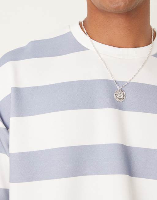 Camiseta a rayas blancas y azules gruesas extragrande de tejido grueso de ASOS DESIGN, 5 de 5