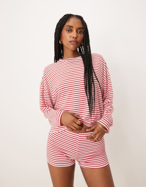Camiseta a rayas blancas y rojas de manga larga de ASOS DESIGN (parte de un conjunto) - view 1