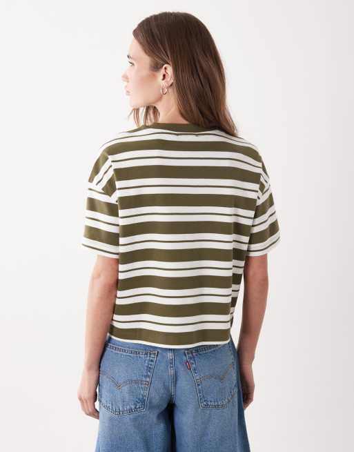 Camiseta a rayas caquis de corte cuadrado premium de New Look , 2 de 4