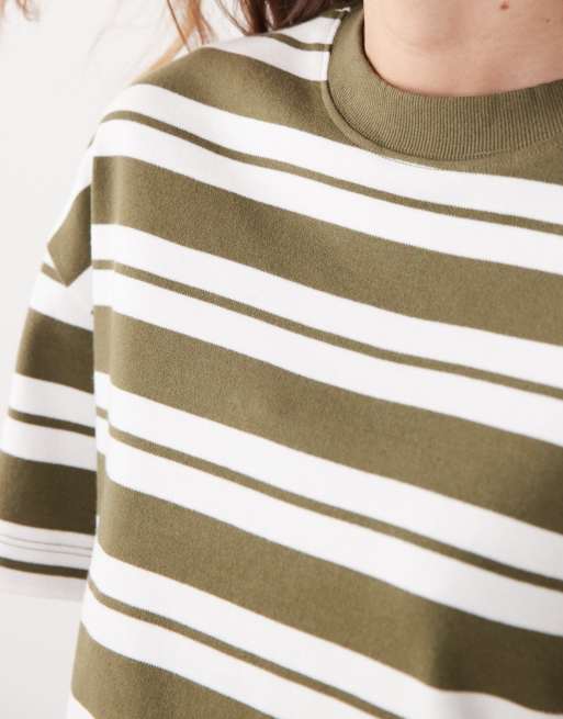 Camiseta a rayas caquis de corte cuadrado premium de New Look , 4 de 4
